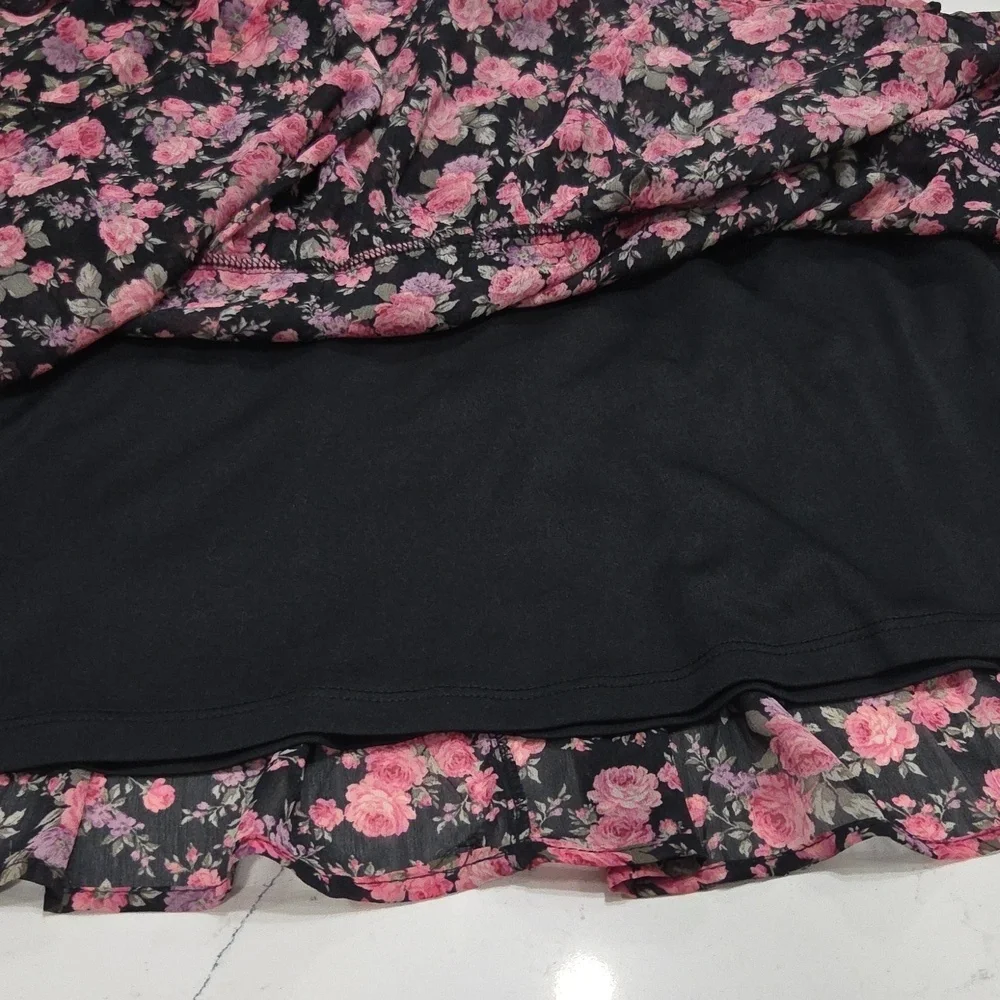 Francesca's Black Floral Dress with Pink Accents SzL New With Tag - Picture 9 of 12